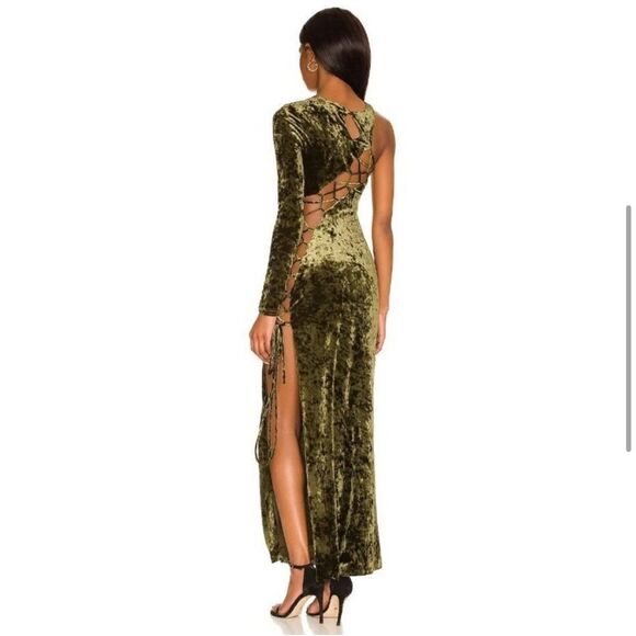 NEW Camila Coelho Gabriel Olive Green Velvet Strappy Maxi Dress Small - Picture 5 of 11